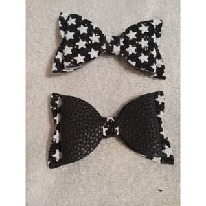 Hair Bows Alligator Clips Set Black Red Sparkly Glitter Stars School Party Girls
